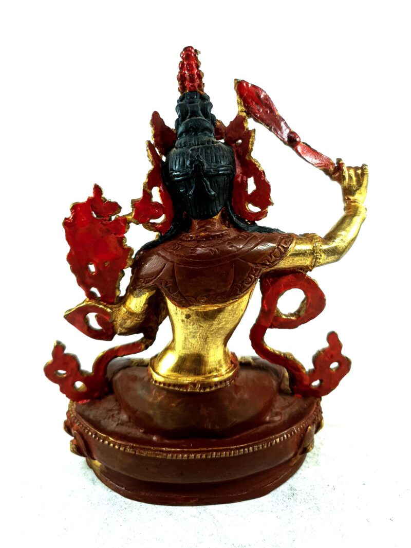 Buddhist Statue of Manjushri – Partly Gold-Plated, Painted Face - Image 5