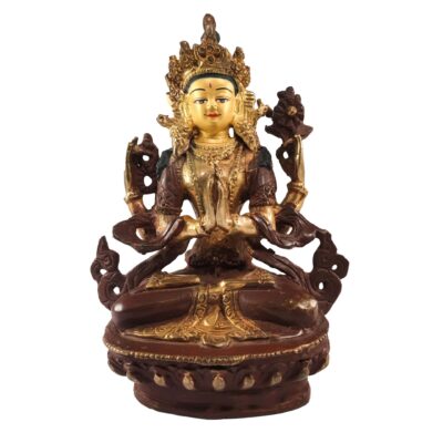 Buddhist Statue of Chenrezig – Partly Gold-Plated, Painted Face