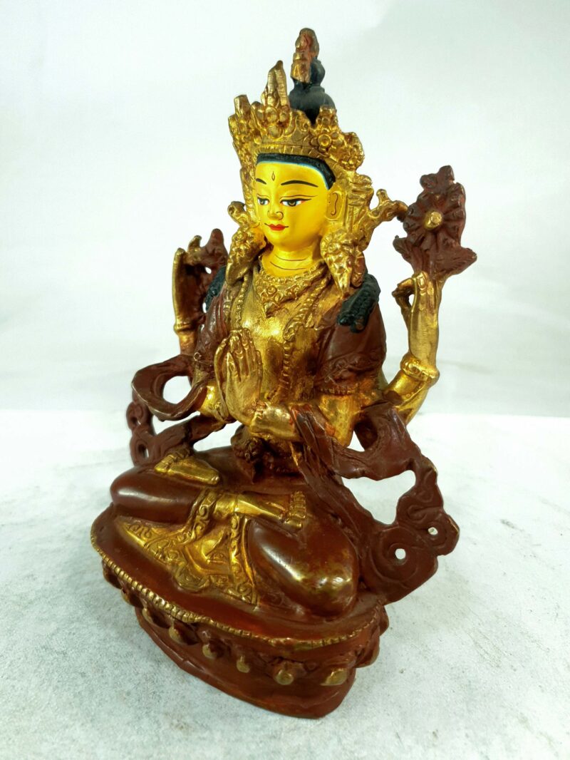 Buddhist Statue of Chenrezig – Partly Gold-Plated, Painted Face - Image 3