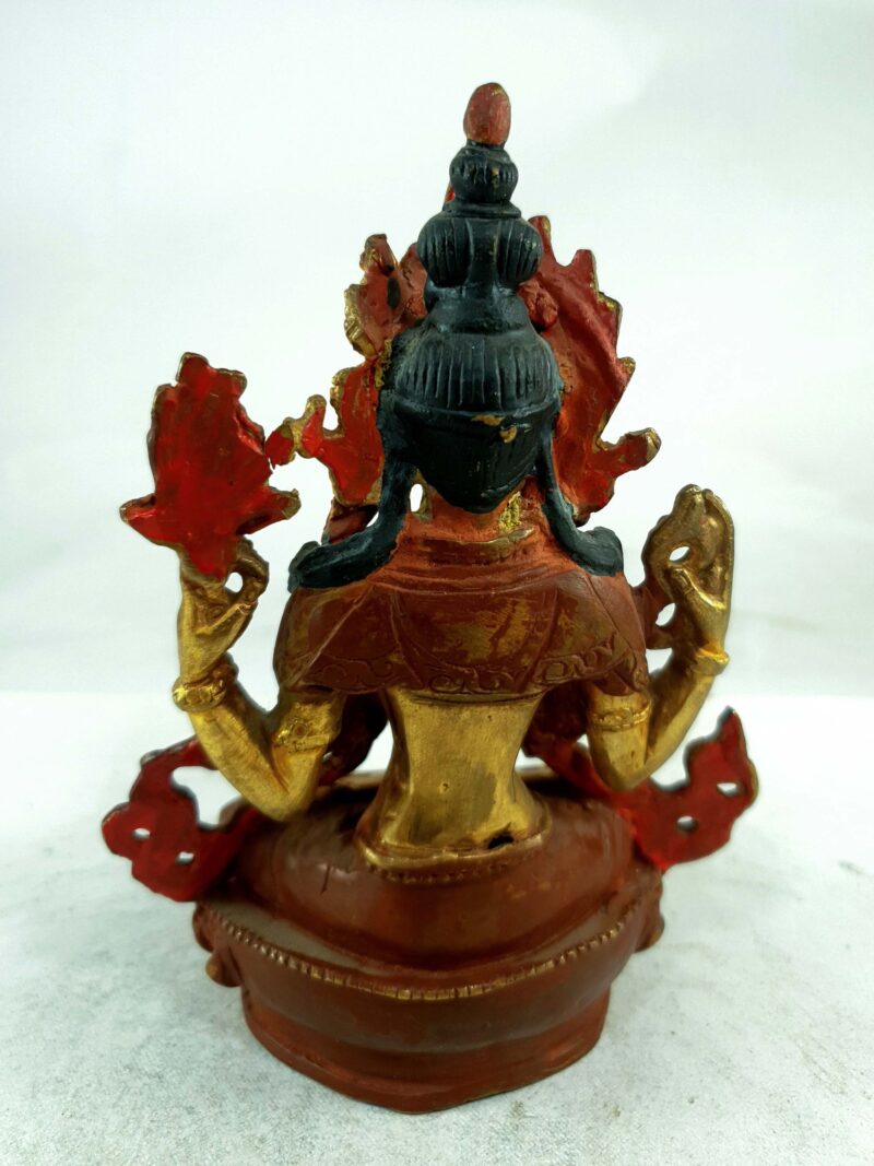 Buddhist Statue of Chenrezig – Partly Gold-Plated, Painted Face - Image 4