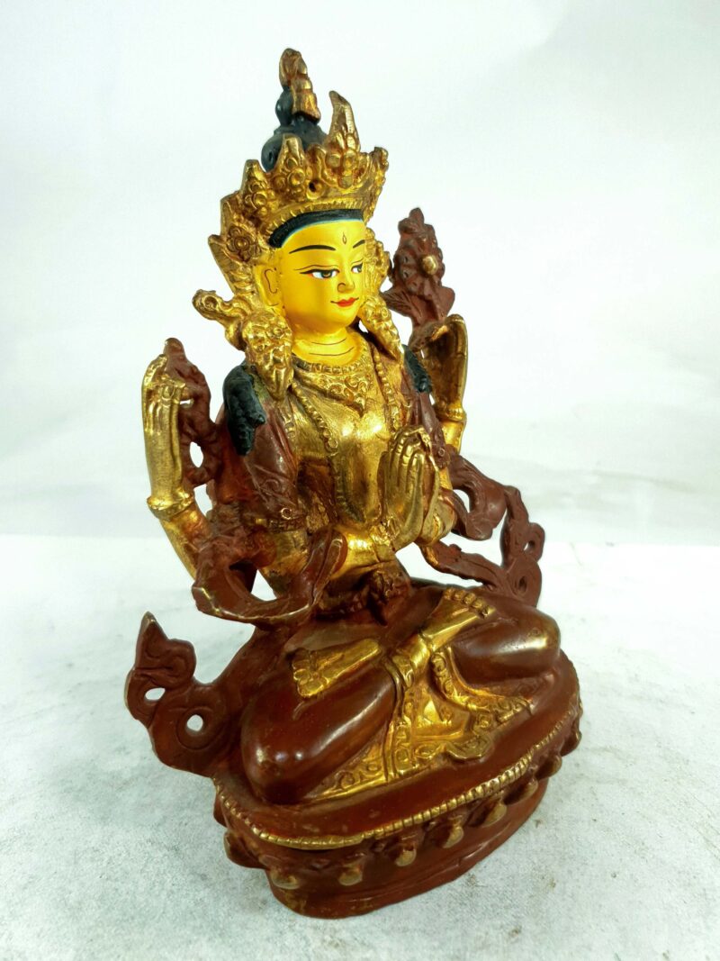 Buddhist Statue of Chenrezig – Partly Gold-Plated, Painted Face - Image 2