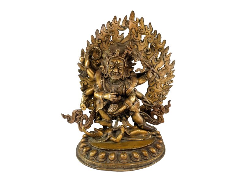 Buddhist Statue of Black Mahakala – Six-Armed Form with Bronze Finish
