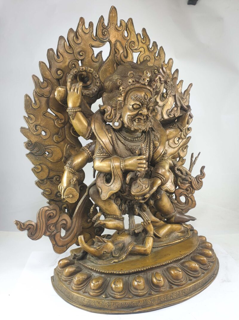 Buddhist Statue of Black Mahakala – Six-Armed Form with Bronze Finish - Image 2