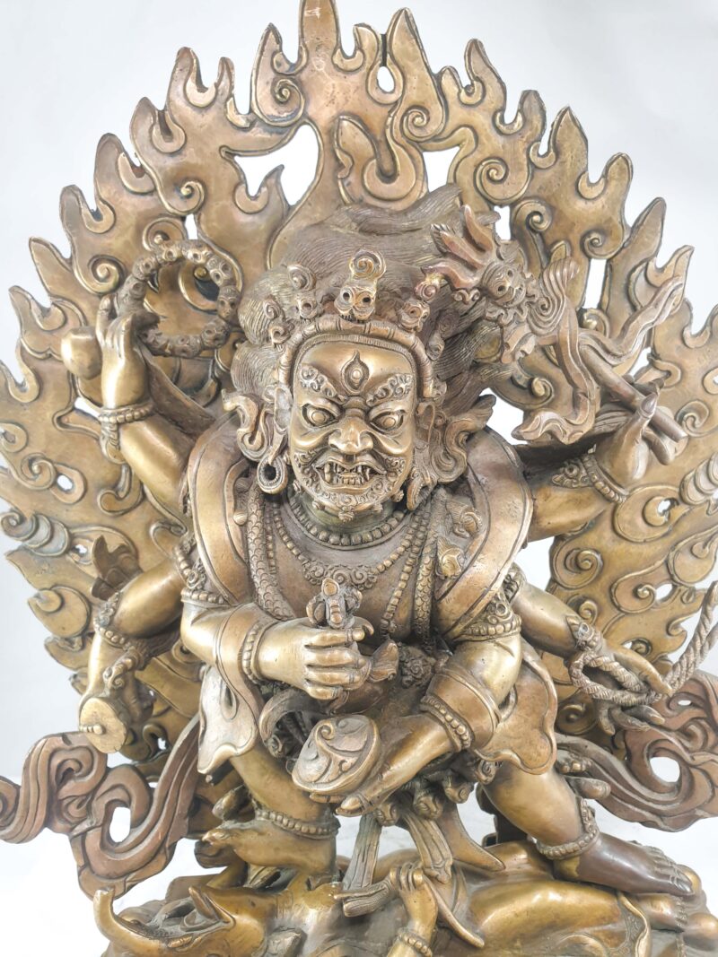 Buddhist Statue of Black Mahakala – Six-Armed Form with Bronze Finish - Image 3