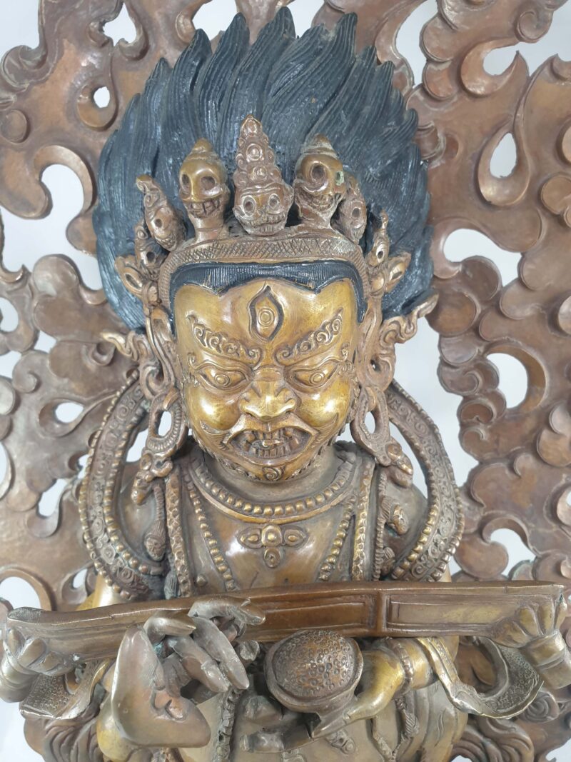 Buddhist Statue of Mahakala Panjaranatha – Chocolate Oxidation Finish - Image 3