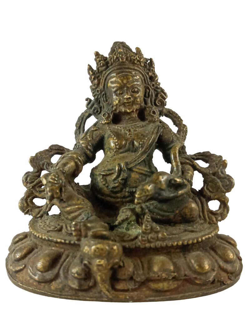 Buddhist Statue of Yellow Jambhala – Antique Finishing - Image 3