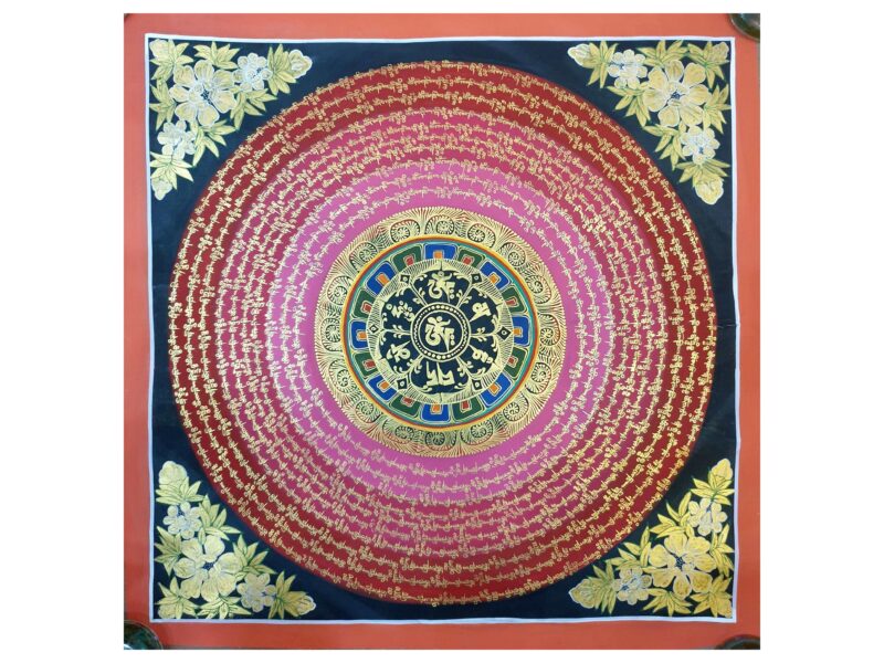 Stock Clearance – Buddhist Hand-Painted Mantra Mandala (Square Mandala)