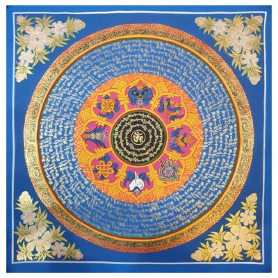 Stock Clearance – Buddhist Hand-Painted Mantra Mandala (Heavily Detailed, Square Mandala)