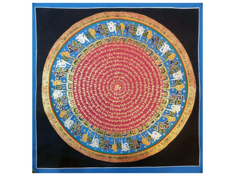 Stock Clearance – Hand-Painted Mantra Mandala (Heavily Detailed, Square Mandala)