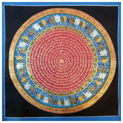 Stock Clearance – Hand-Painted Mantra Mandala (Heavily Detailed, Square Mandala)