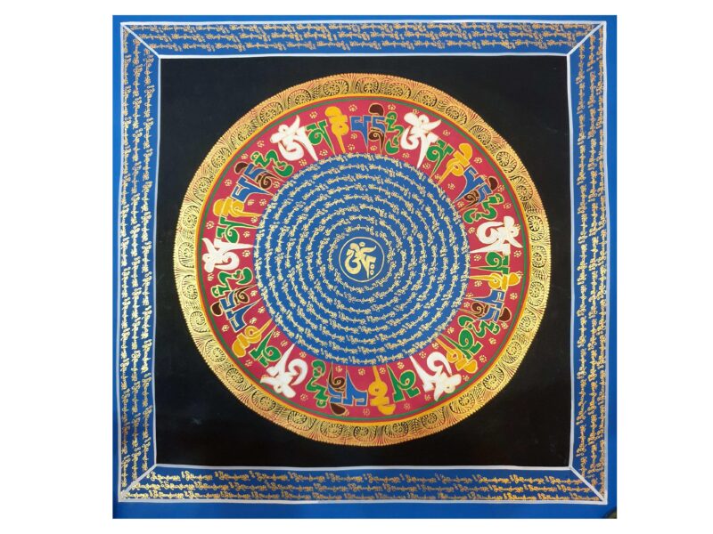 Stock Clearance – Hand-Painted Mantra Mandala (Heavily Detailed, Square Mandala)
