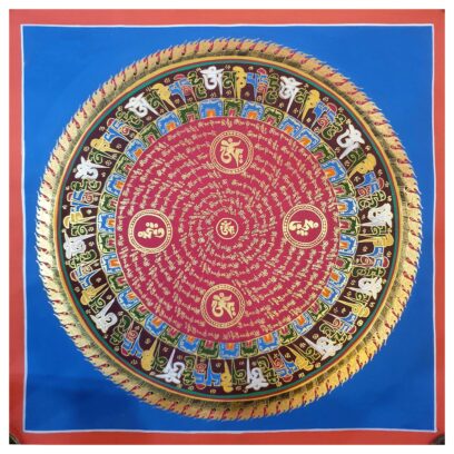 Stock Clearance – Hand-Painted Mantra Mandala (Heavily Detailed, Square Mandala)