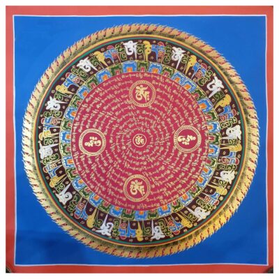 Stock Clearance – Hand-Painted Mantra Mandala (Heavily Detailed, Square Mandala)