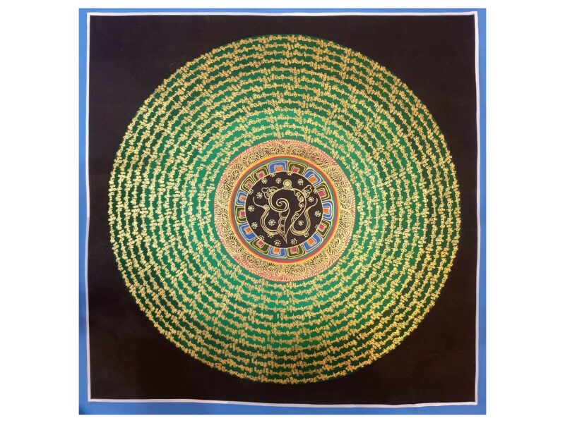 Stock Clearance – Hand-Painted Mantra Mandala (Heavily Detailed, Square Mandala)