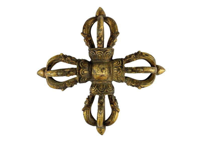 Five-Point Double Dorje (Vishwa Vajra) – Copper Gold Plated with Antique Finish