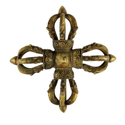 Five-Point Double Dorje (Vishwa Vajra) – Copper Gold Plated with Antique Finish