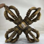 Five-Point Double Dorje (Vishwa Vajra) – Copper Gold Plated with Antique Finish - Image 2