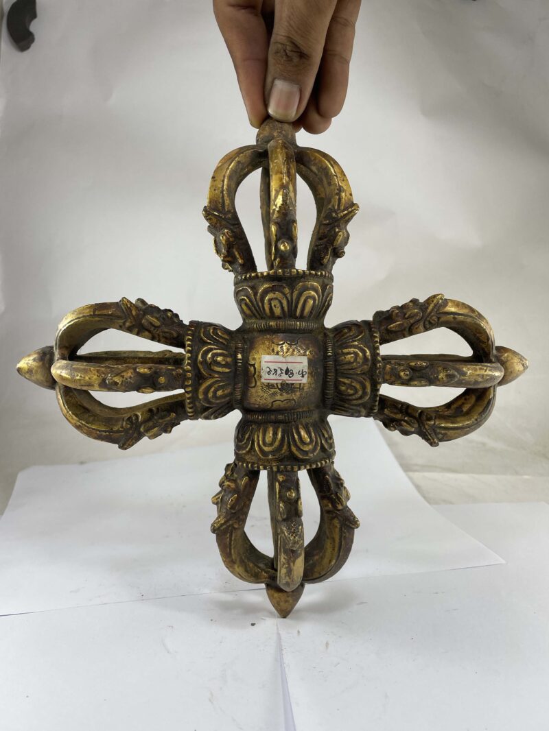 Five-Point Double Dorje (Vishwa Vajra) – Copper Gold Plated with Antique Finish - Image 3