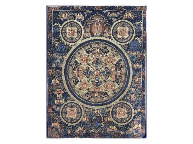 Buddhist Hand-Painted Pancha Buddha Mandala Thangka