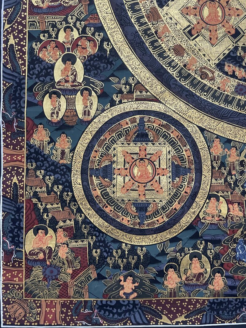 Buddhist Hand-Painted Pancha Buddha Mandala Thangka - Image 5
