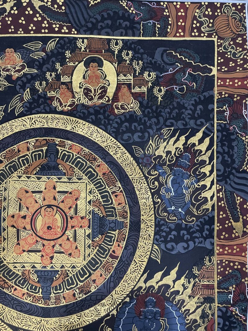 Buddhist Hand-Painted Pancha Buddha Mandala Thangka - Image 3