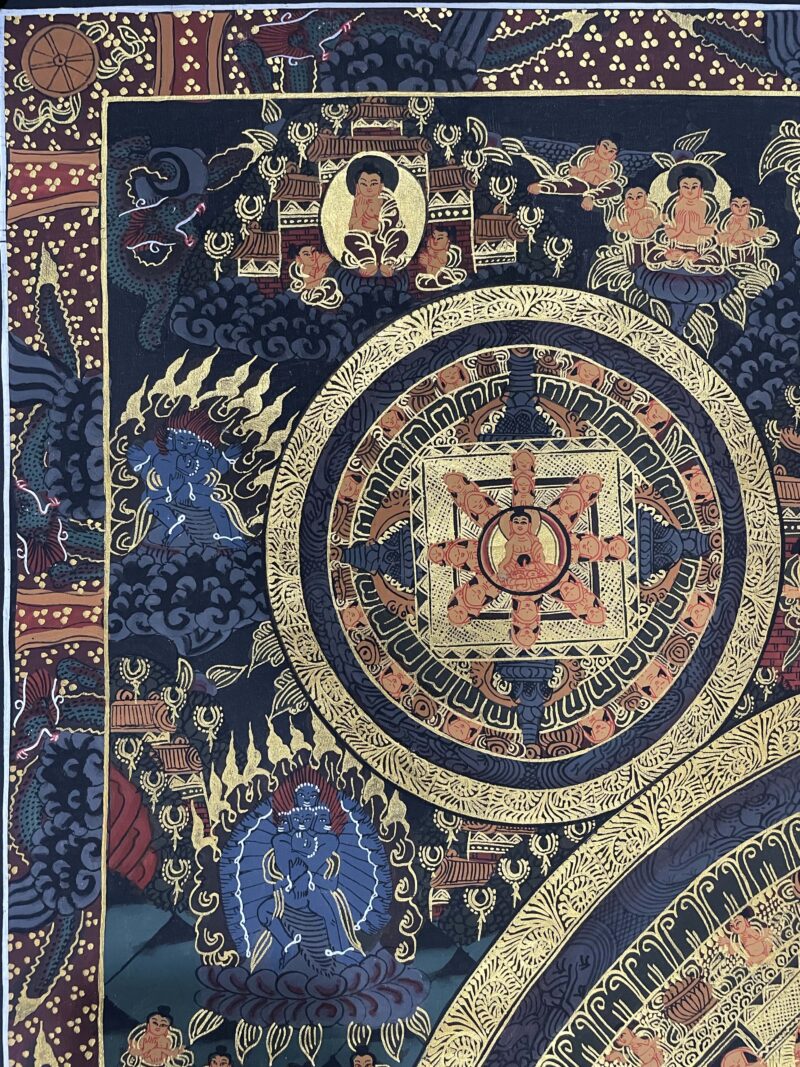 Buddhist Hand-Painted Pancha Buddha Mandala Thangka - Image 2
