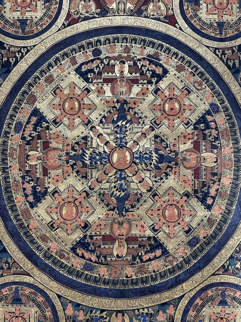 Buddhist Hand-Painted Pancha Buddha Mandala Thangka - Image 4