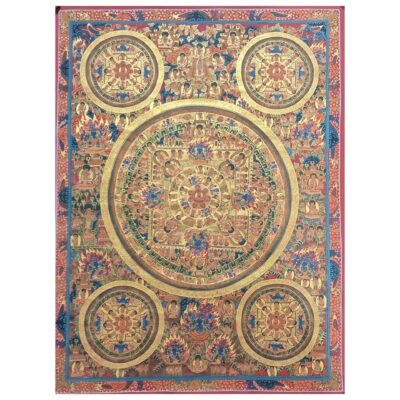 Buddhist Handmade Pancha Buddha Mandala Thangka