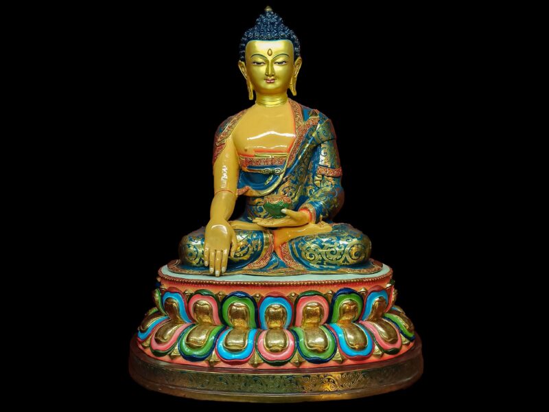 Buddhist Statue of Shakyamuni Buddha – Traditional Color, Gold-Painted Face