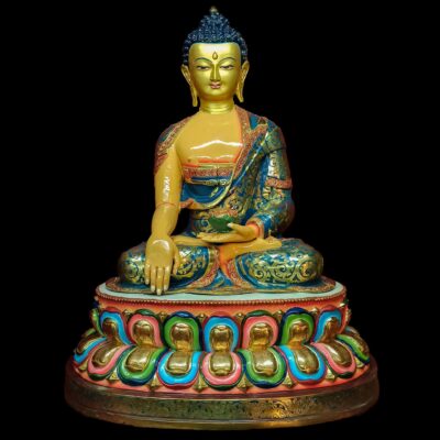 Buddhist Statue of Shakyamuni Buddha – Traditional Color, Gold-Painted Face