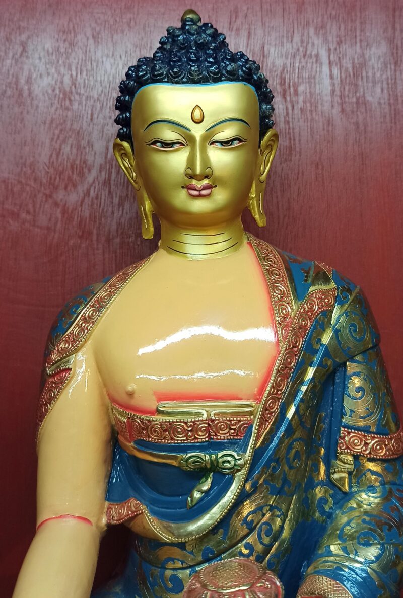 Buddhist Statue of Shakyamuni Buddha – Traditional Color, Gold-Painted Face - Image 3