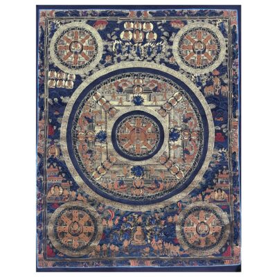 Tibetan Buddhist Thangka Painting – Pancha Buddha Mandala, Hand-Painted