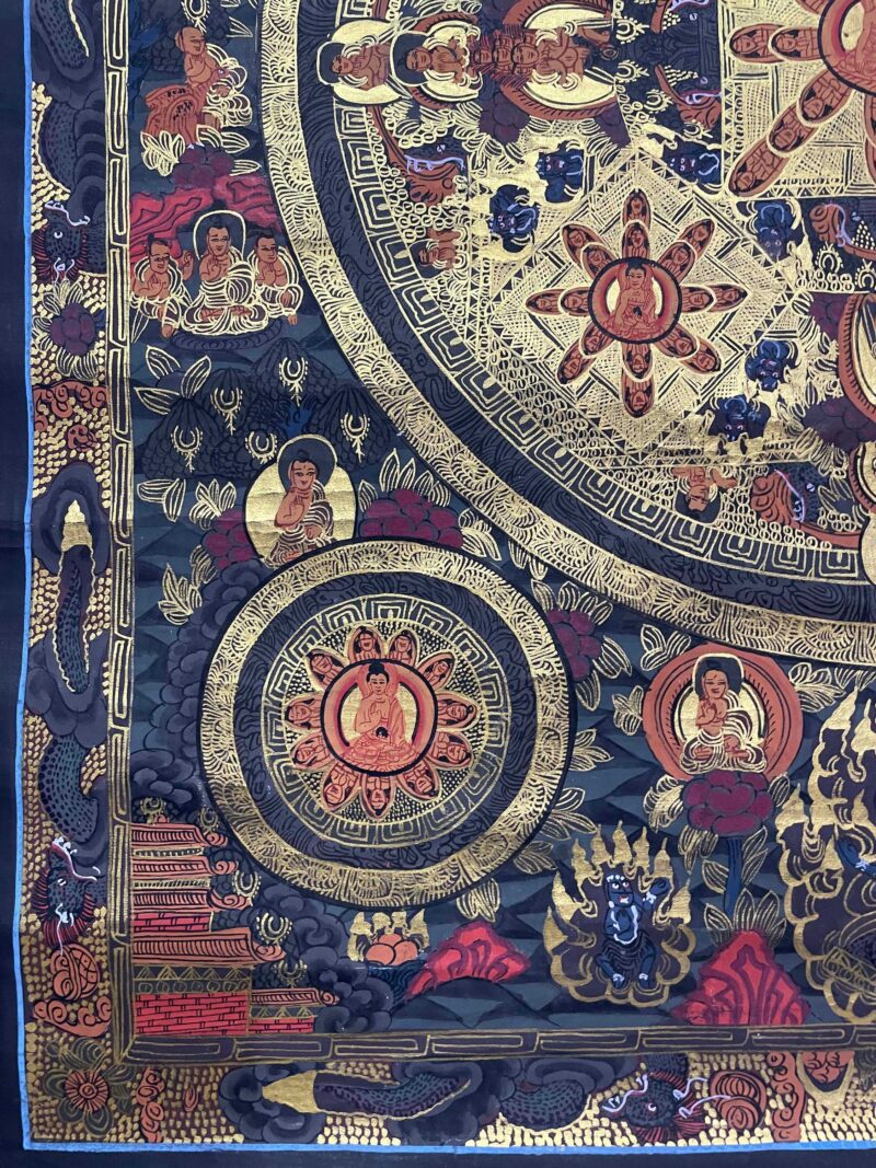 Tibetan Buddhist Thangka Painting – Pancha Buddha Mandala, Hand-Painted - Image 4