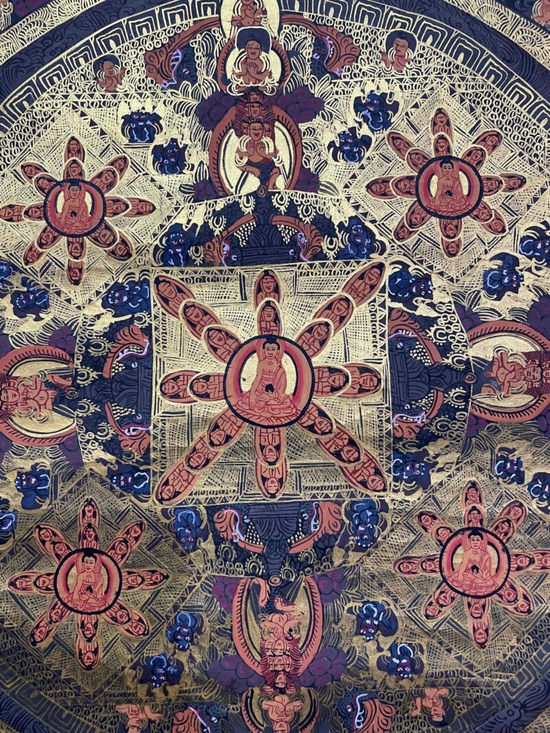 Tibetan Buddhist Thangka Painting – Pancha Buddha Mandala, Hand-Painted - Image 6