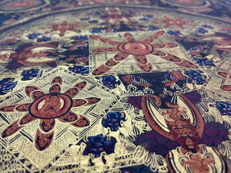 Tibetan Buddhist Thangka Painting – Pancha Buddha Mandala, Hand-Painted - Image 7