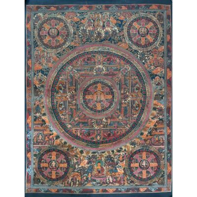 Tibetan Buddhist Thangka Painting – Hand-Painted Pancha Buddha Mandala