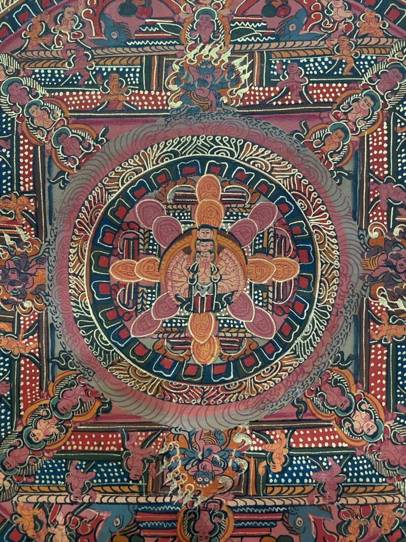 Tibetan Buddhist Thangka Painting – Hand-Painted Pancha Buddha Mandala - Image 4