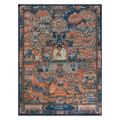 Tibetan Buddhist Thangka Painting – Hand-Painted Buddha Life Story