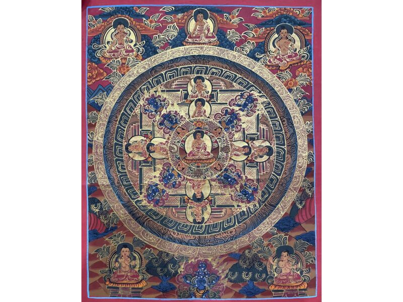 Tibetan Buddhist Thangka Painting – Hand-Painted Buddha Mandala