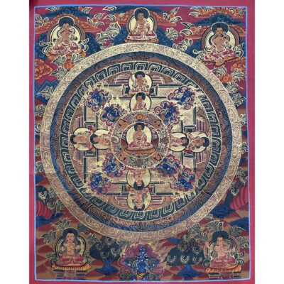 Tibetan Buddhist Thangka Painting – Hand-Painted Buddha Mandala
