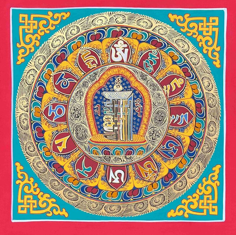 Buddhist Handmade Thangka – Old Kalachakra Mandala (Student Mandala) - Image 2