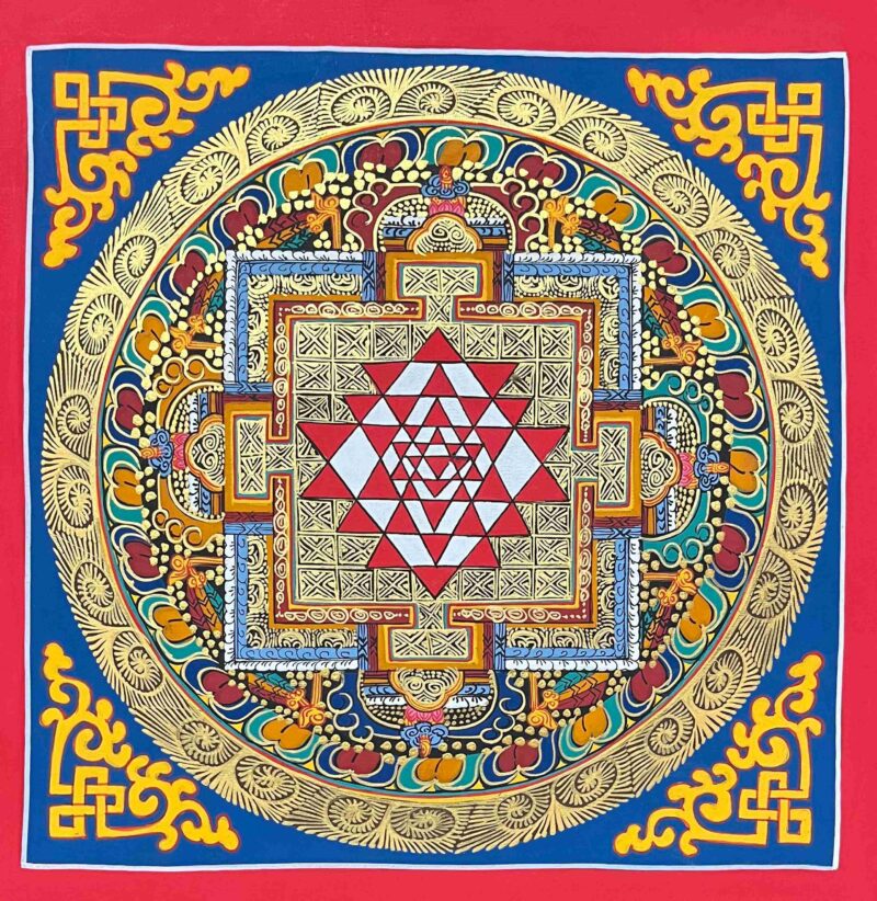Mandala | HQ – Handcrafted Buddhist Thangka Painting of Sri Yantra Mandala | Hand-Painted | Student Mandala - Image 2