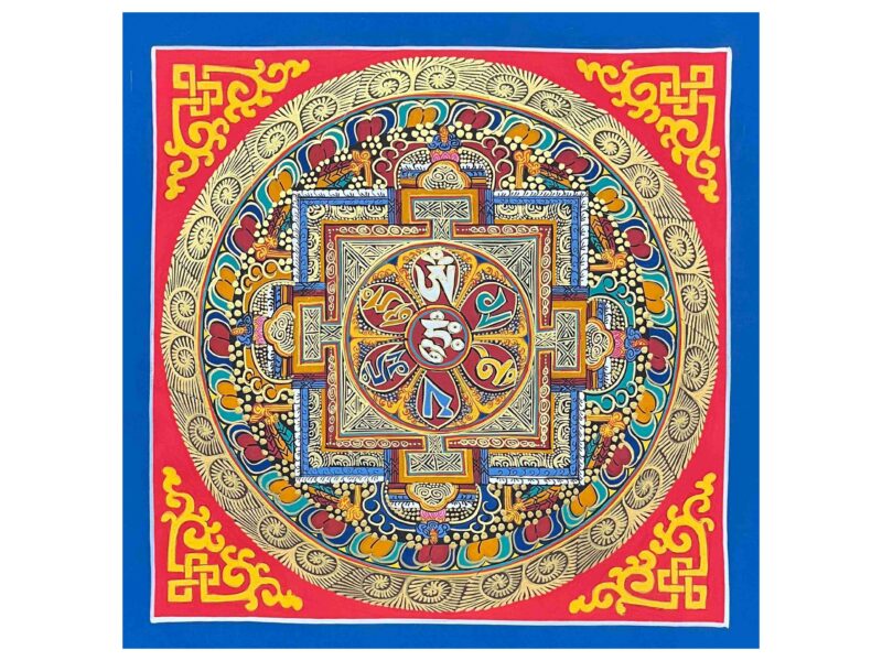 Mandala | HQ – Handcrafted Buddhist Thangka Painting of Om Mani Padme Hum Mandala | Hand-Painted | Student Mandala