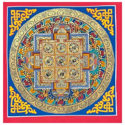 Mandala | HQ – Buddhist Handmade Thangka Painting of Nine Planet Mandala | Hand-Painted | Student Mandala