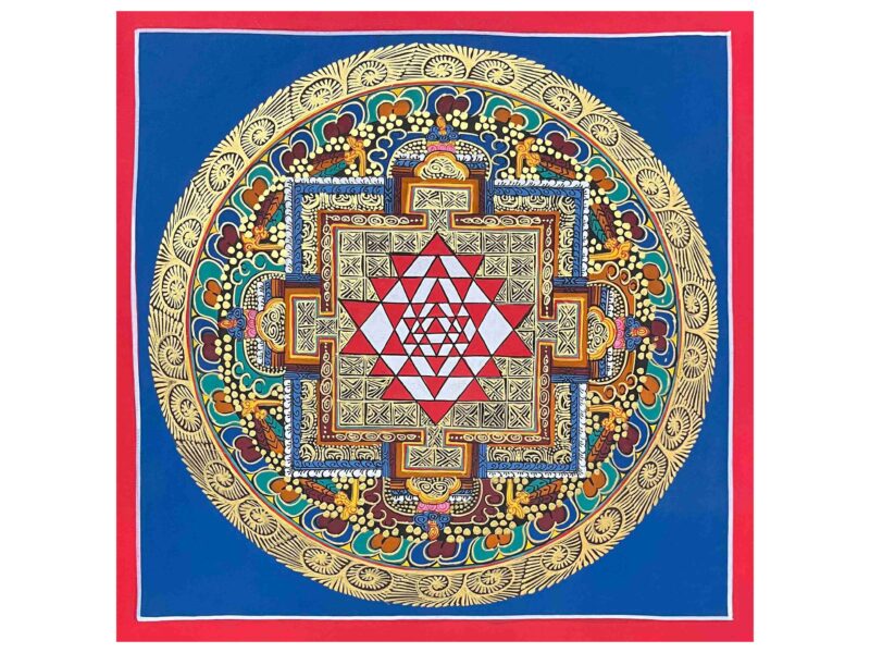HQ – Buddhist Handmade Thangka Painting of Sri Yantra Mandala | Hand-Painted | Student Mandala