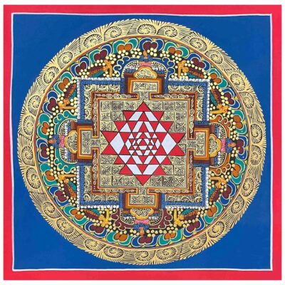 HQ – Buddhist Handmade Thangka Painting of Sri Yantra Mandala | Hand-Painted | Student Mandala