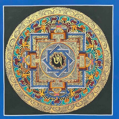 HQ – Buddhist Handmade Thangka Painting of Tibetan OM Mandala | Hand-Painted | Student Mandala