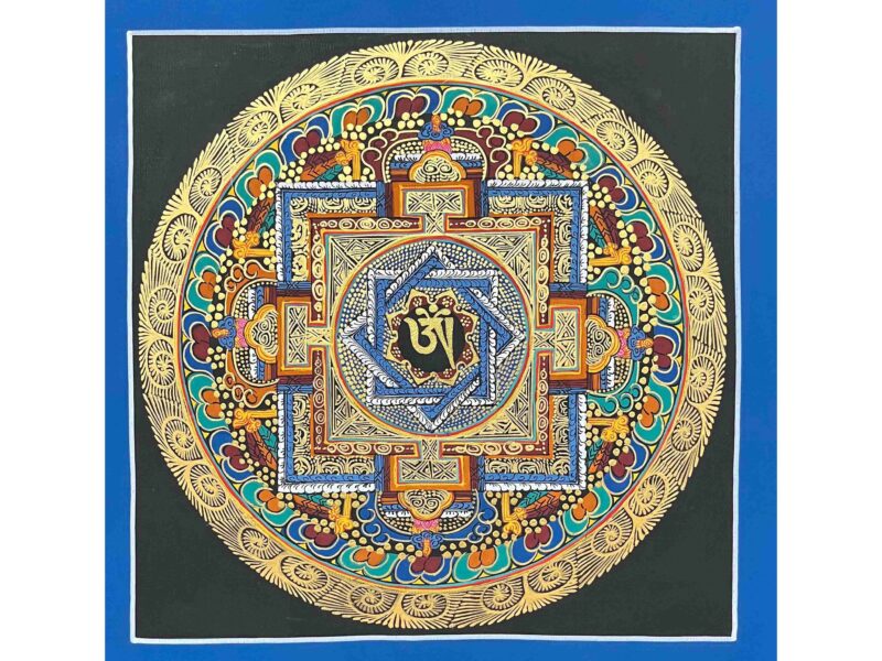 HQ – Buddhist Handmade Thangka Painting of Tibetan OM Mandala | Hand-Painted | Student Mandala