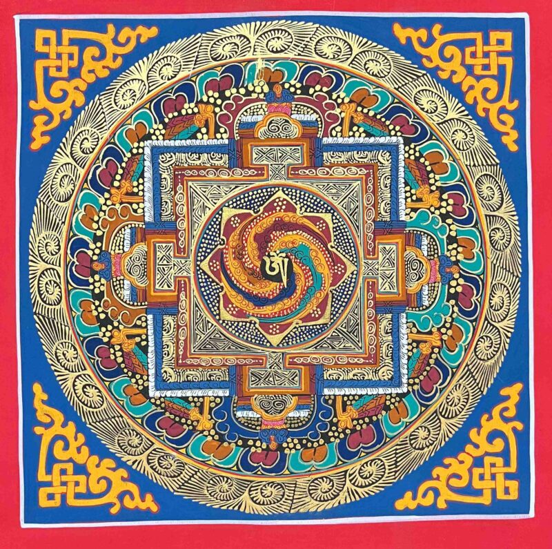 HQ, Buddhist Handmade Thangka Painting Of Tibetan Om Mandala, Hand Painted, Student Mandala - Image 2