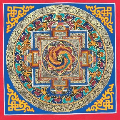 HQ, Buddhist Handmade Thangka Painting Of Tibetan Om Mandala, Hand Painted, Student Mandala